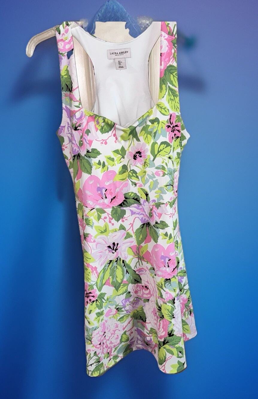 Laura Ashley Floral Athletic Tennis Golf Racerback Dress Fit & Flare Mini Large